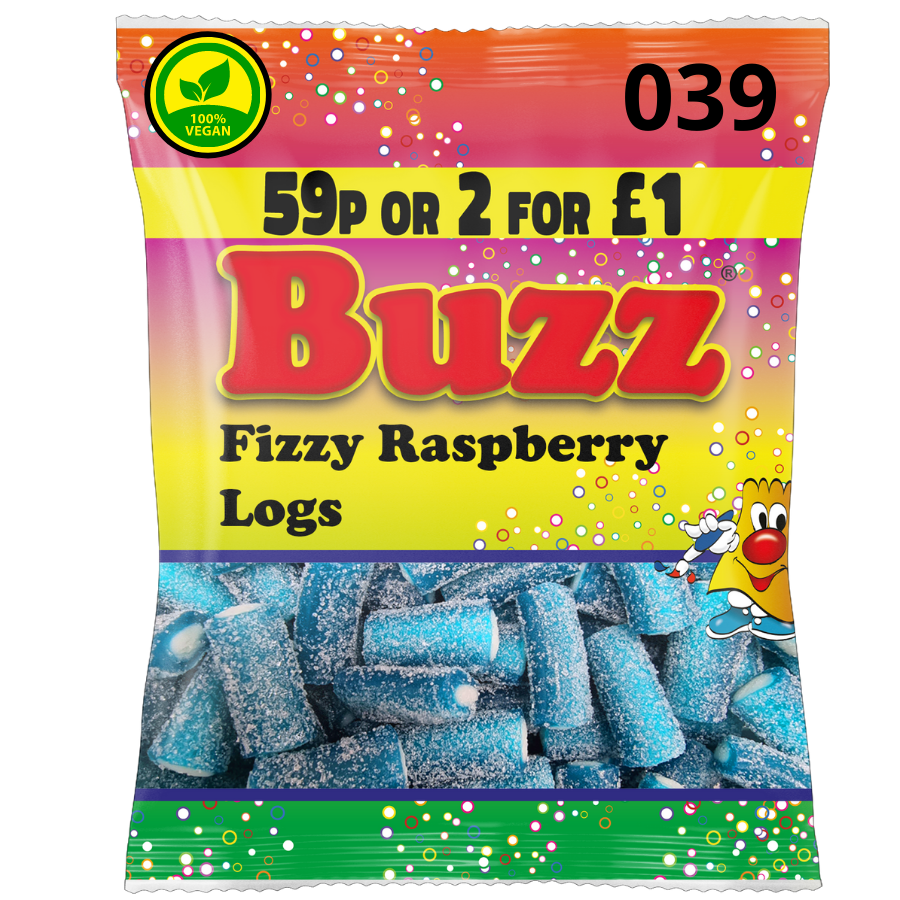 Buzz Sweets Fizzy Raspberry Logs | Kids Bags