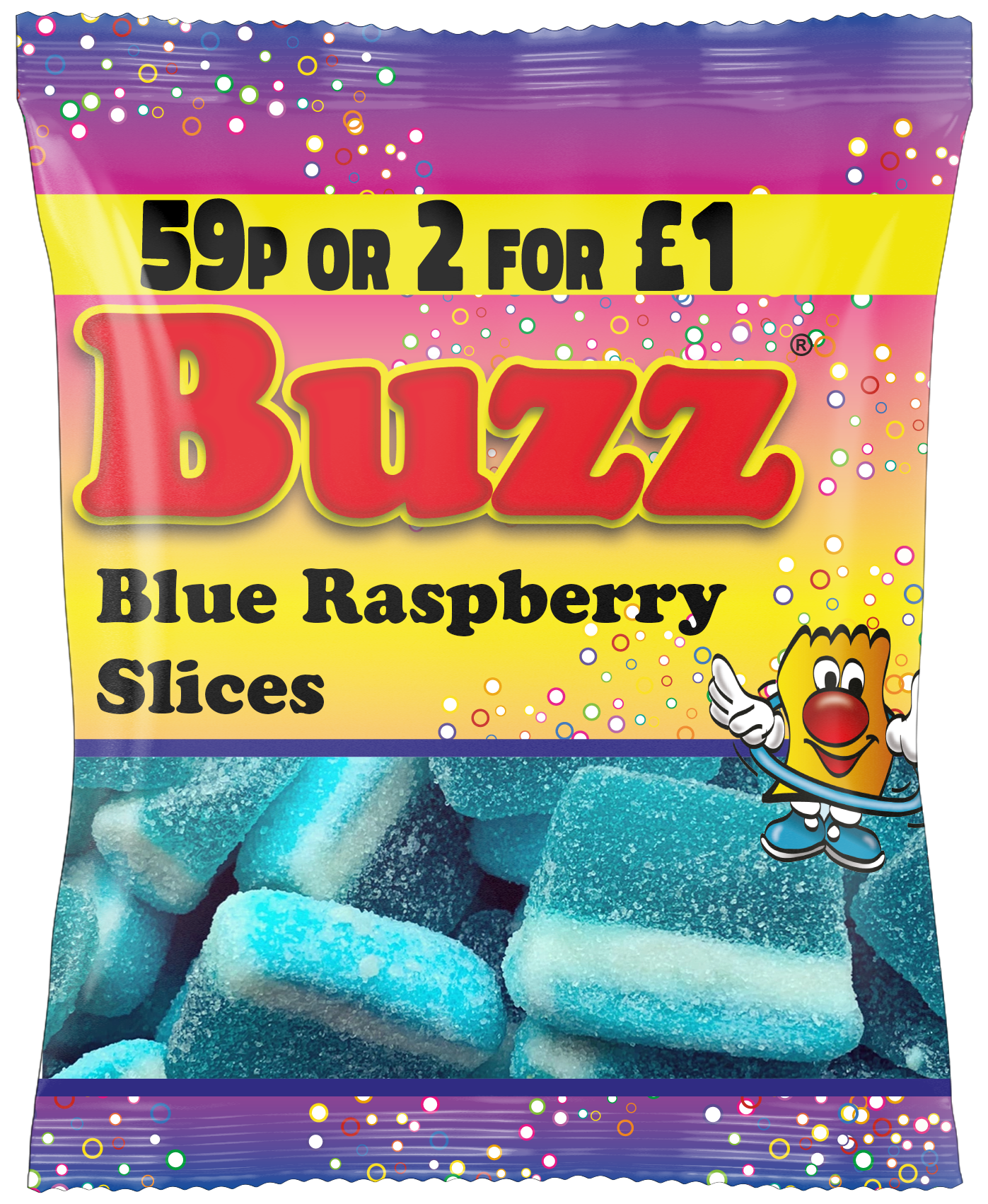 Buzz Sweets Sour Blue Raspberry Slices | Kids Bags