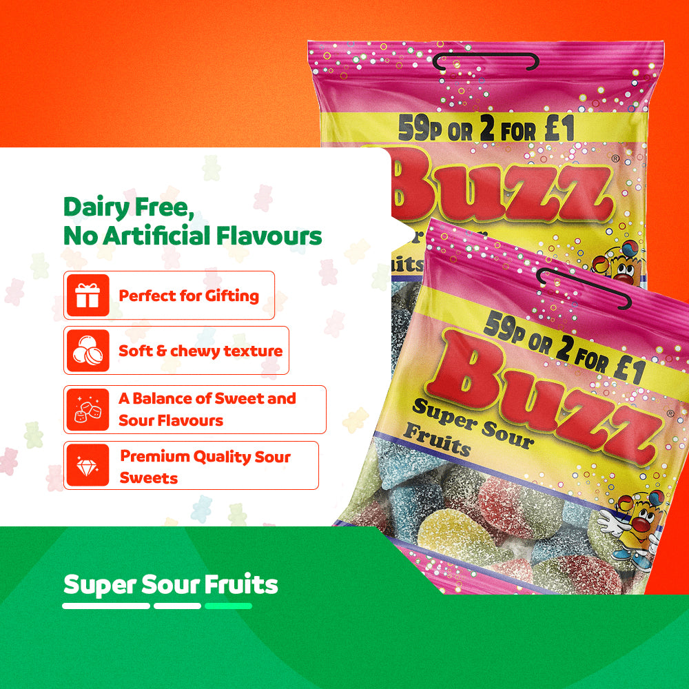 Buzz Sweets Super Sour Fruits | Kids Bags