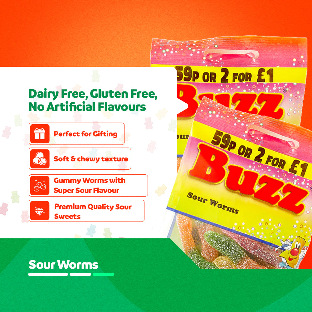 Buzz Sweets Super Sour Worms | Kids Bags