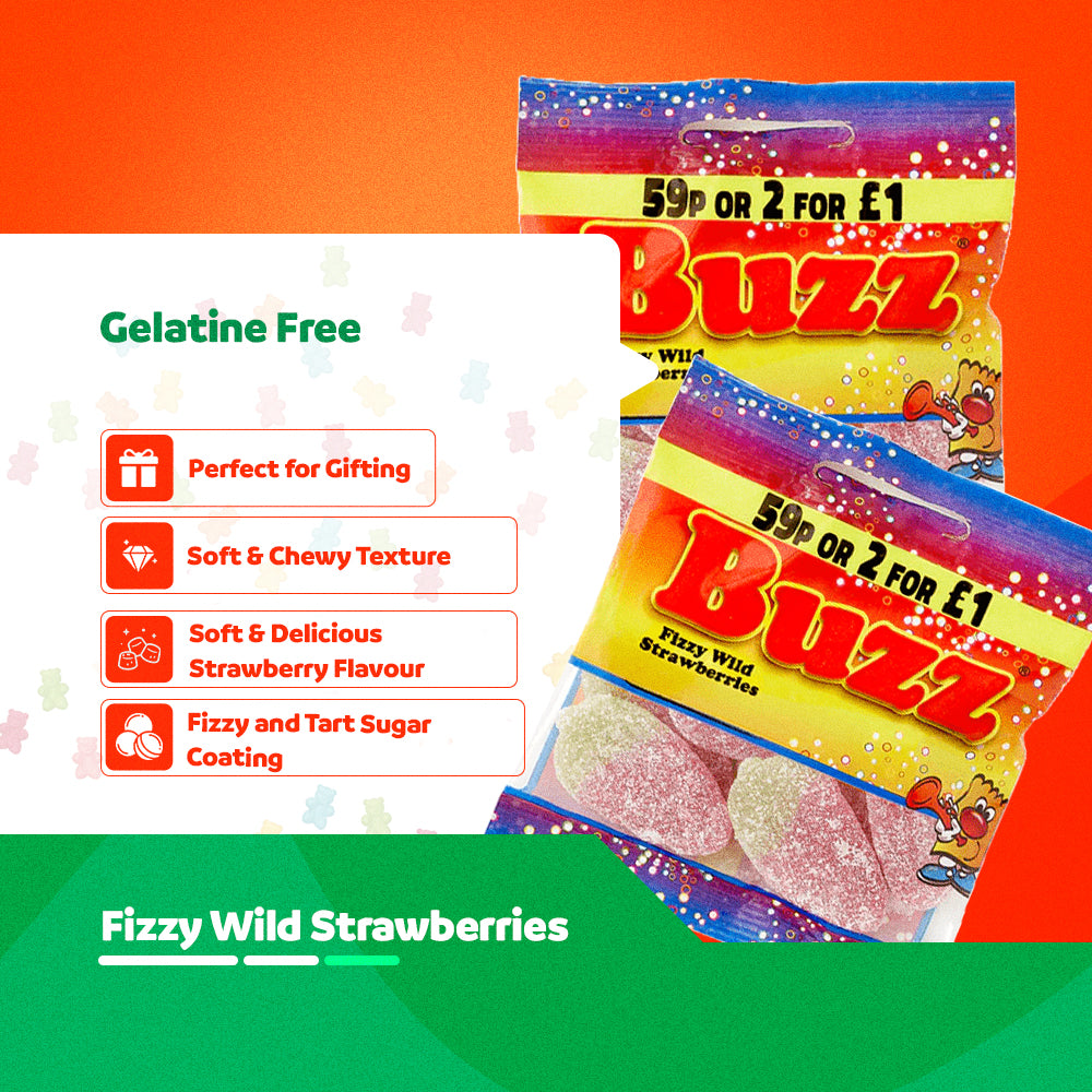 Buzz Sweets Fizzy Wild Strawberries | Kids Bags