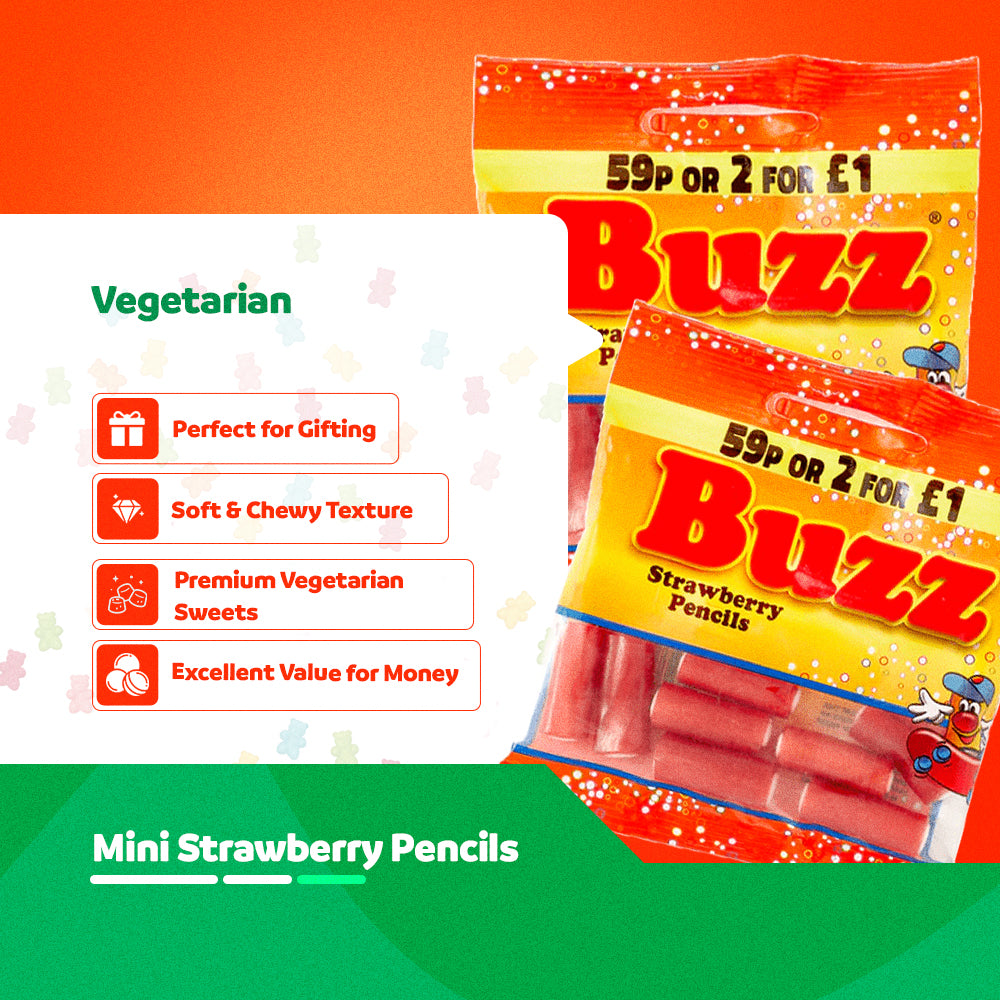 Buzz Sweets Mini Strawberry Pencils | Kids Bags