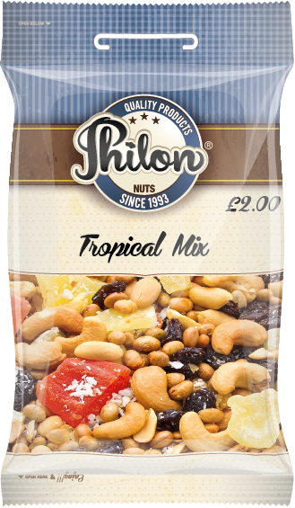 Packet Of Tropical Mix By Philon Nuts. Sell for £2.00 Per Packet.